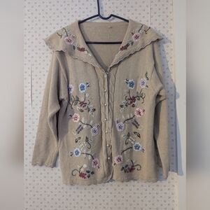 🤎Vintage Mocha L Cardigan Floral Embroidery Pearl Buttons Coastal Grandma